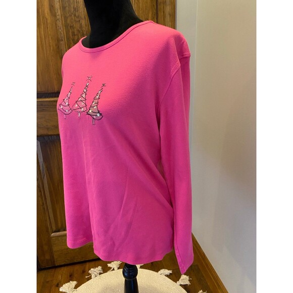 M & C Sportswear T Shirt Bright Pink Size XL Christmas Tree Long Sleeve Holiday - Picture 4 of 9